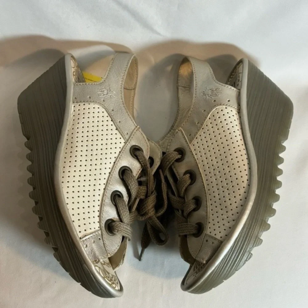 FLY London Metallic Taupe & Cream Casual Lace-Up Sneakers